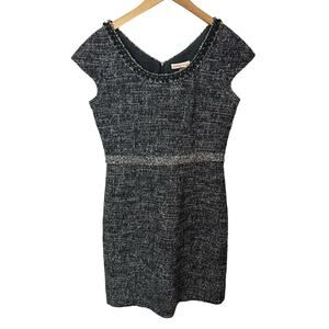 Rebecca‎ Taylor Sequin Boucle Dress Womens Size 12 Wool Sleeveless Back Zip Gray